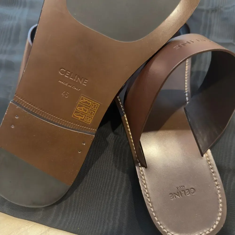 CELINE Dark Brown Calfskin Leather Sandals Lerins Vegetal Tanning NEW 45 / 12